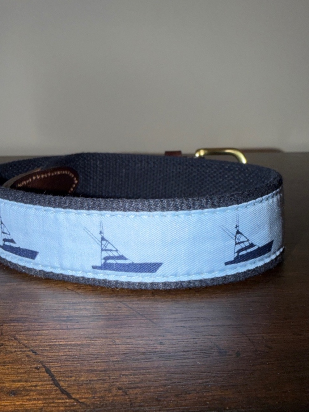 Vineyard Vines Leather Navy Canvas Sailboats Boys Belt with Brass Buckle Size 24